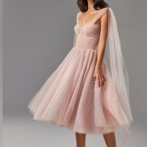 Misty Rose Sparkly off-the-shoulder tulle dress
